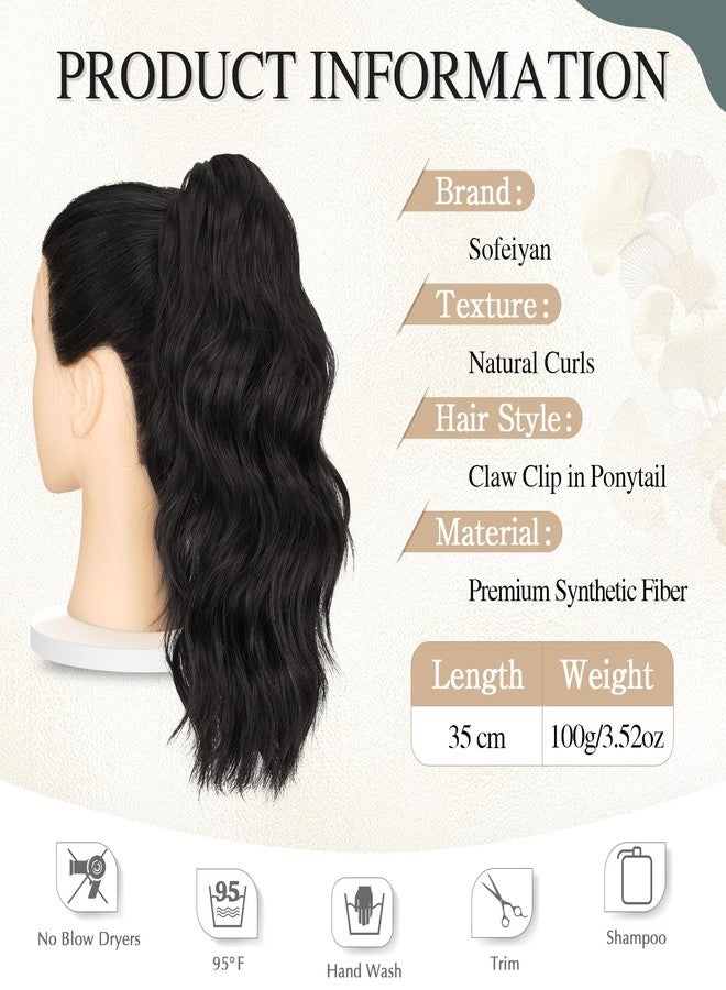 SOFEIYAN 14" Ponytail Extension, Short Wavy Claw Clip in Ponytail Hair Extension Synthetic Hairpieces Natural Black Layered Natural Fluffy Curly Drawstring Ponytail Hair Piece for Women - Image 2